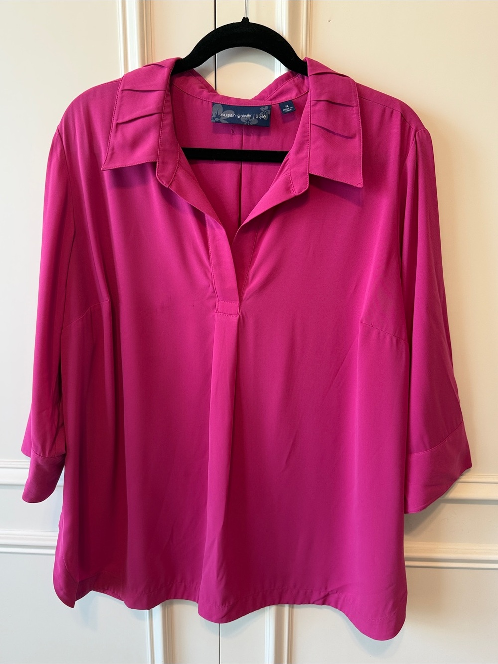 Susan Graver Fuchsia Split-Neck Blouse